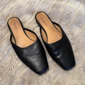 Madewell Black Leather Square-Toe Mules